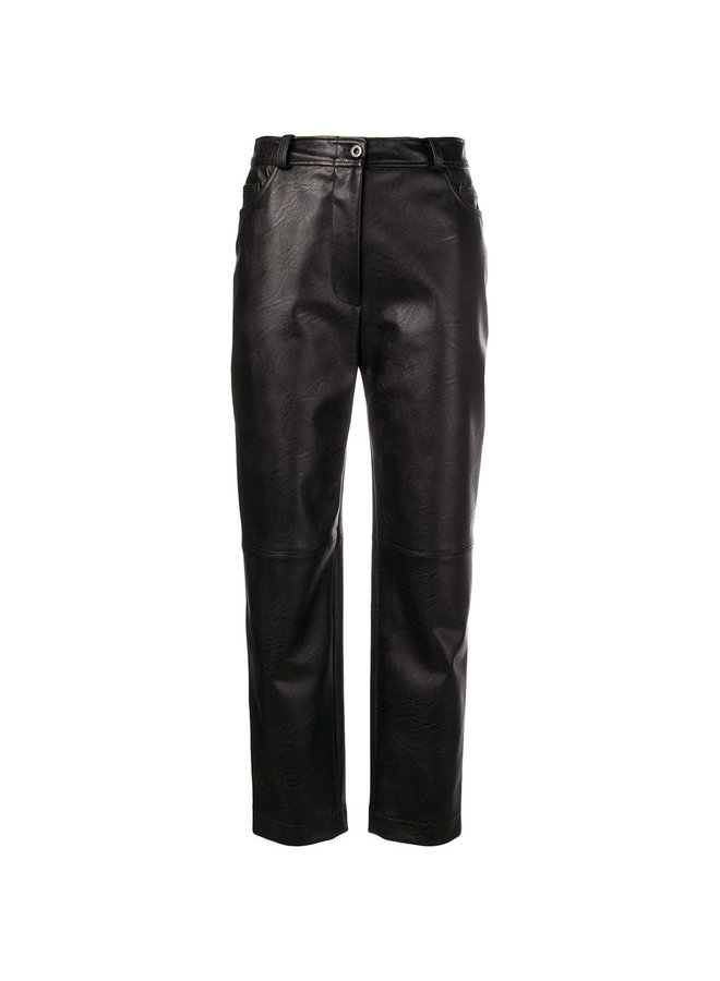 High Waisted Straight Leg Pants in Faux Leather in Black