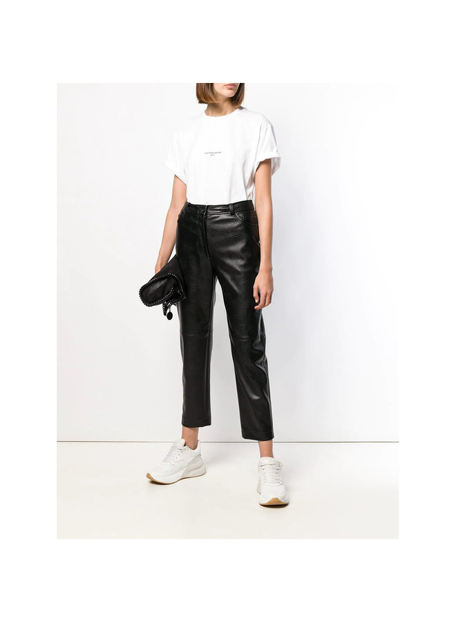 High Waisted Straight Leg Pants in Faux Leather in Black