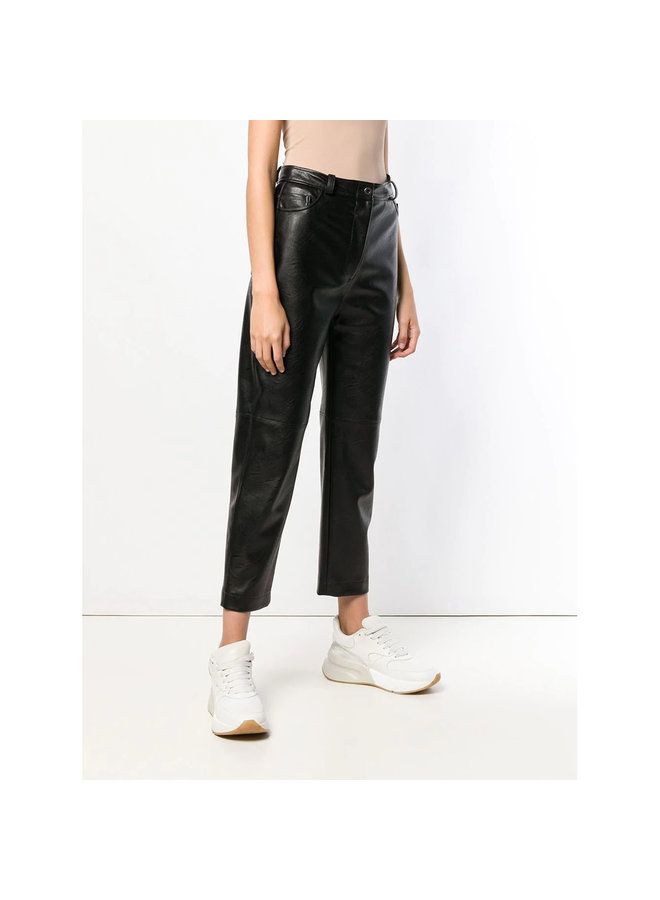 High Waisted Straight Leg Pants in Faux Leather in Black
