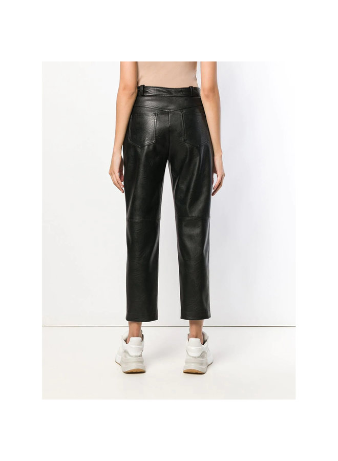 High Waisted Straight Leg Pants in Faux Leather in Black