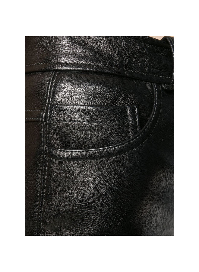 High Waisted Straight Leg Pants in Faux Leather in Black