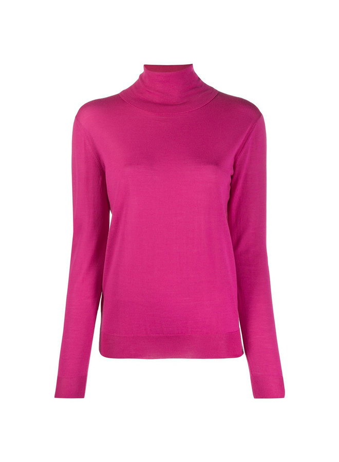 Fine Knit Turtleneck Top in Wool in Fuschia Pop