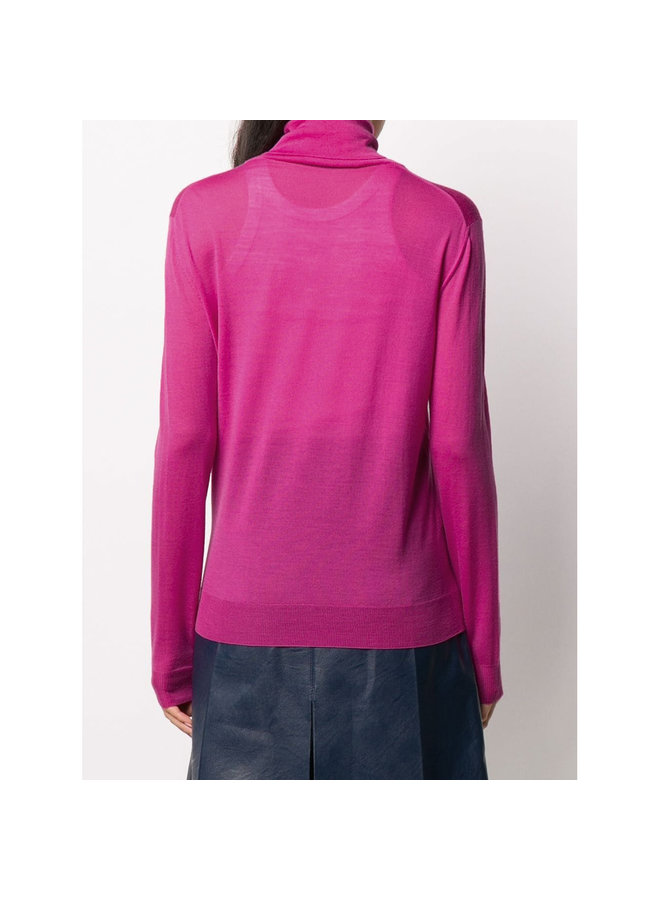 Fine Knit Turtleneck Top in Wool in Fuschia Pop