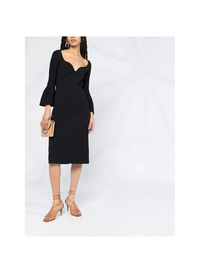 Sweetheart Neckline Midi Dress in Black