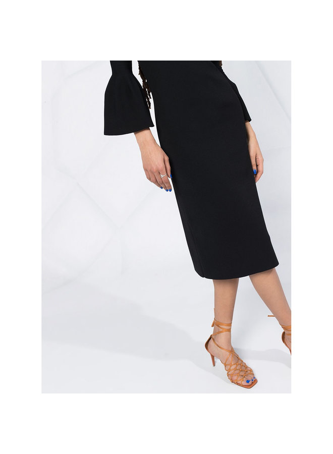 Sweetheart Neckline Midi Dress in Black