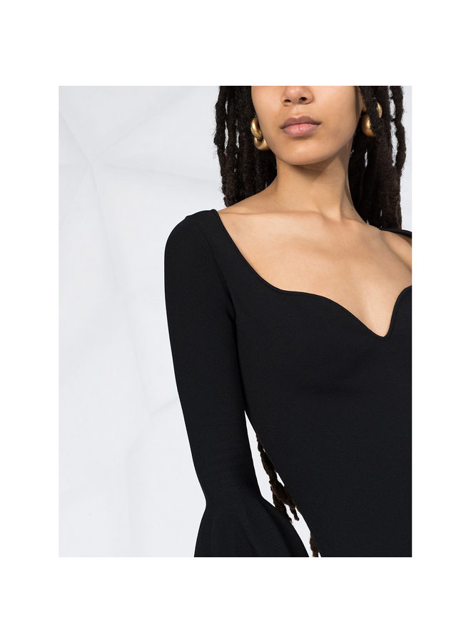 Sweetheart Neckline Midi Dress in Black