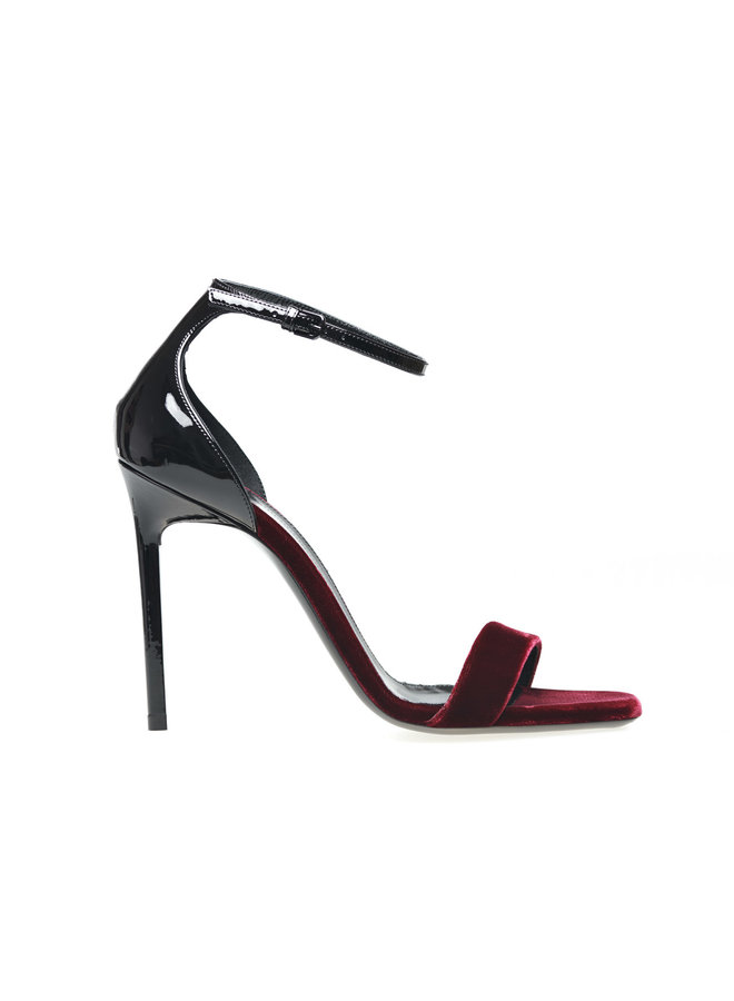 Amber High Heel Sandals in Suede/Patent Leather in Black/Burgandy