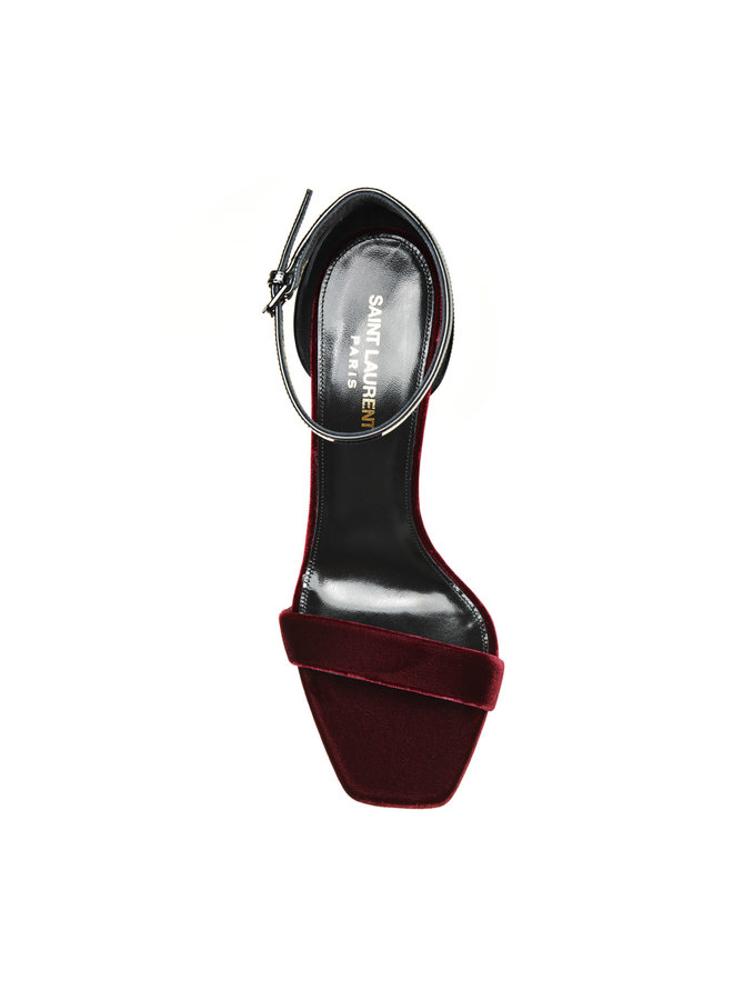 Amber High Heel Sandals in Suede/Patent Leather in Black/Burgandy