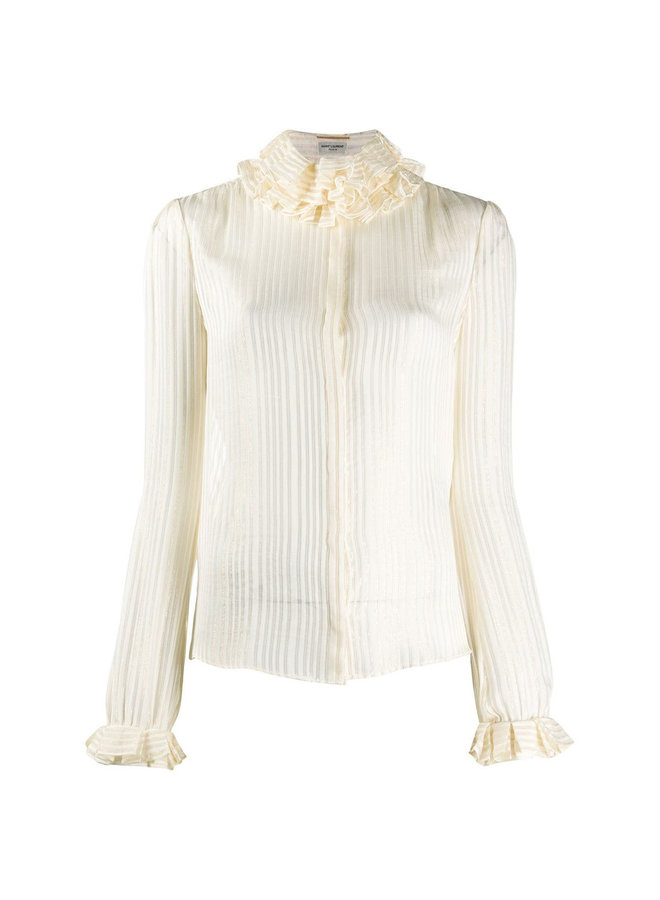 Ruffled High Neck Shirt in Silk