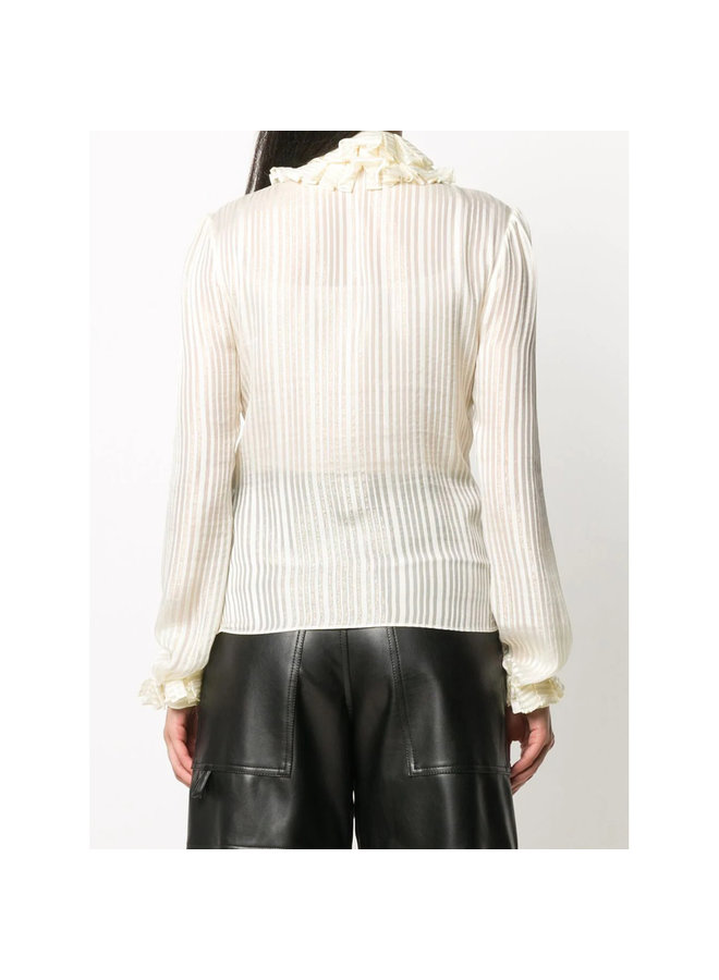 Ruffled High Neck Shirt in Silk in Cream