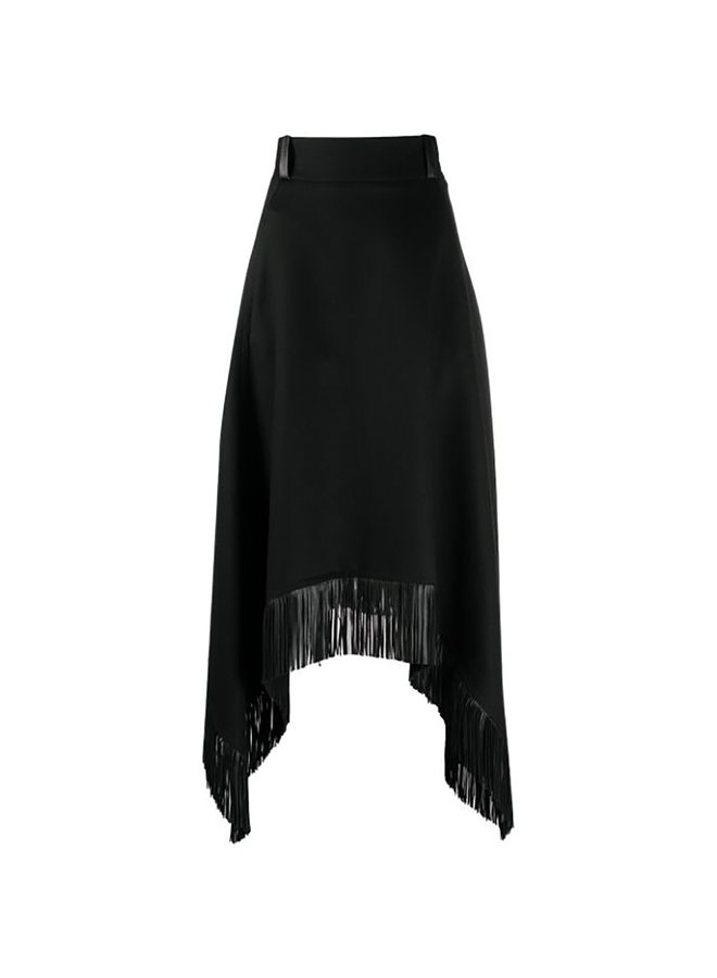 Asymmetric Fringed Skirt in Wool/Cashmere in Black
