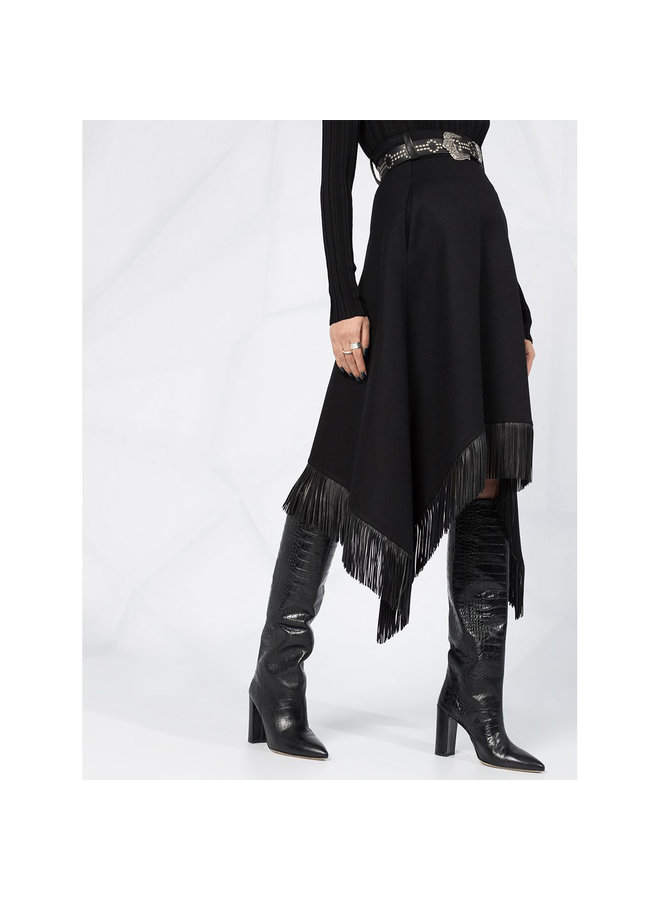 Asymmetric Fringed Skirt in Wool/Cashmere in Black