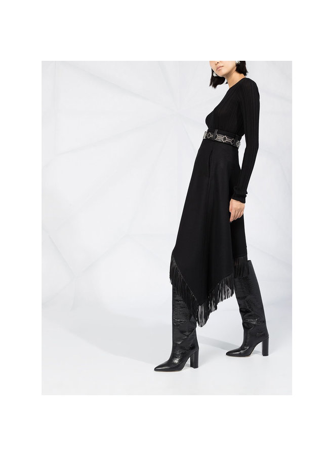 Asymmetric Fringed Skirt in Wool/Cashmere in Black