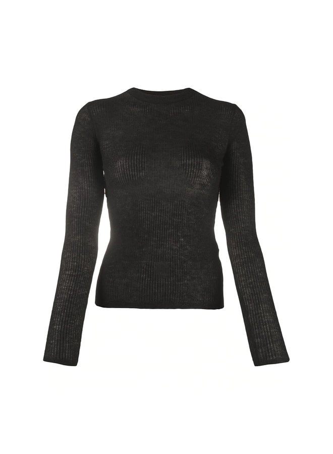 Crew Neck Knitwear Jumper in Wool-Mohair in Black