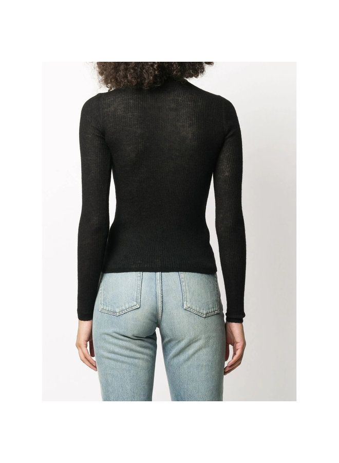 Crew Neck Knitwear Jumper in Wool-Mohair in Black