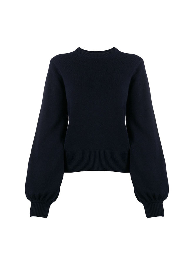 Knitwear Top with Bishop Sleeves in Cashmere in Navy