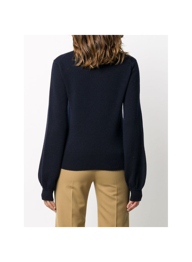 Knitwear Top with Bishop Sleeves in Cashmere in Navy