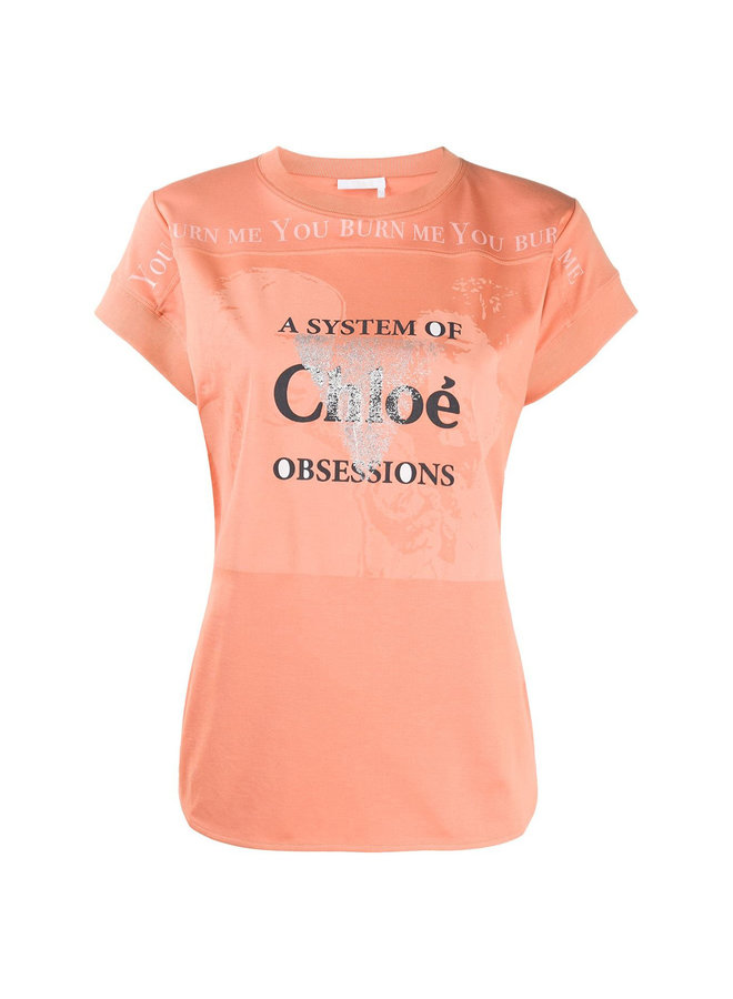 Slogan Print Logo T-shirt in Cotton in Orange