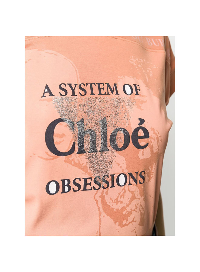 Slogan Print Logo T-shirt in Cotton in Orange