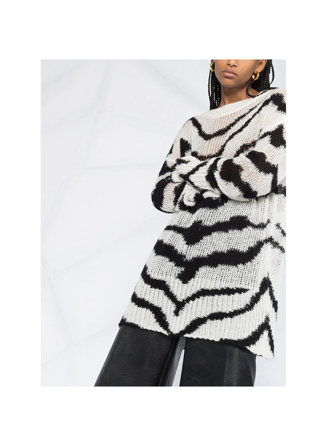 Oversize Jumper in Zebra Pattern in Cotton in Black/White