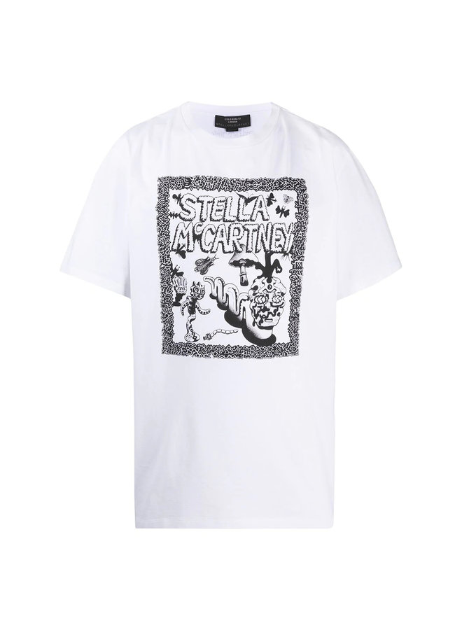 Crew Neck Printed Logo T-shirt in Cotton in White