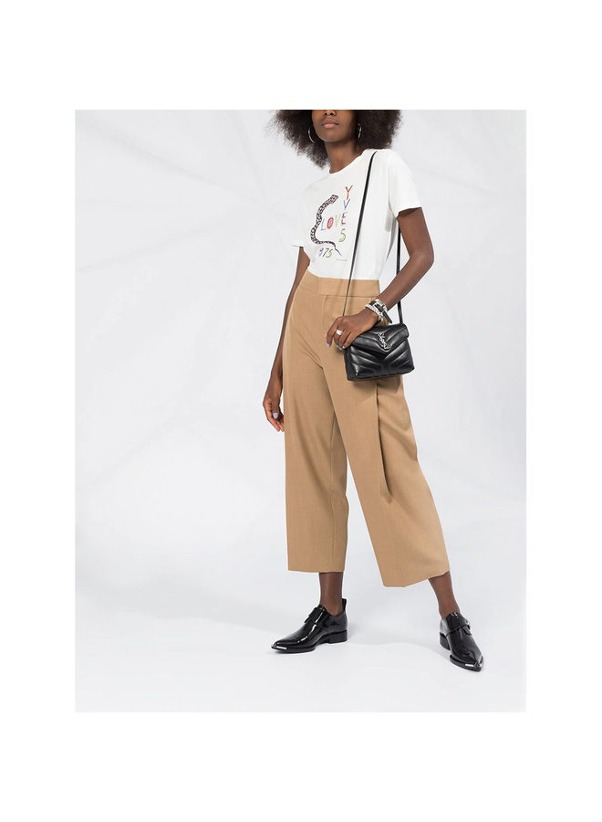 Crew Neck T-Shirt Love Yves Print in Cotton in Natural