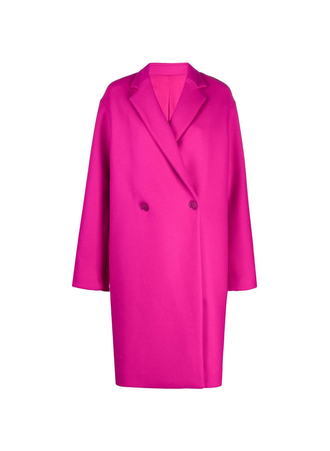 Double Breasted Mid-Length Coat in Cotton in Fuschia Pink