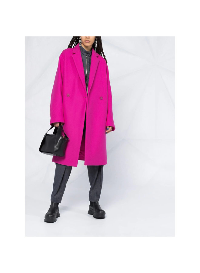 Double Breasted Mid-Length Coat in Cotton in Fuschia Pink
