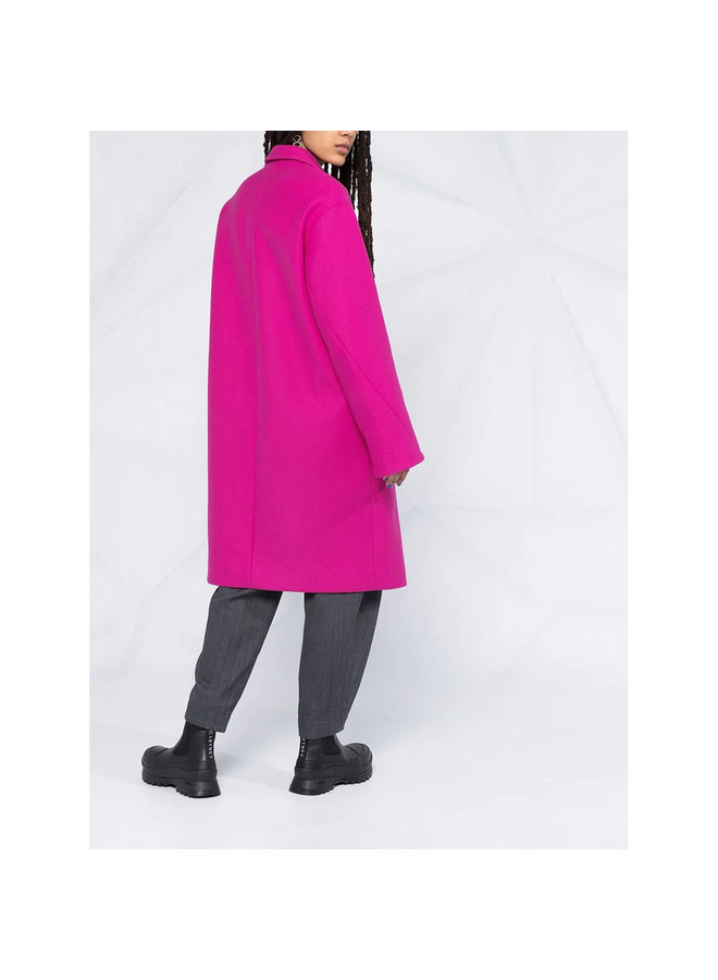 Double Breasted Mid-Length Coat in Cotton in Fuschia Pink