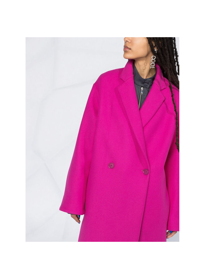 Double Breasted Mid-Length Coat in Cotton in Fuschia Pink