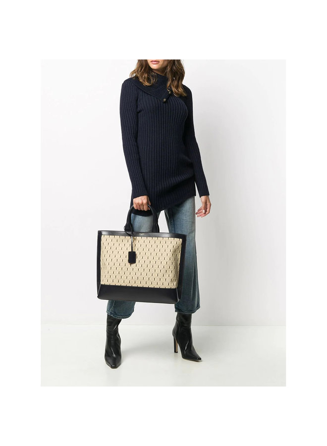 Monogram All-over Tote Bag in Leather in Beige/Black