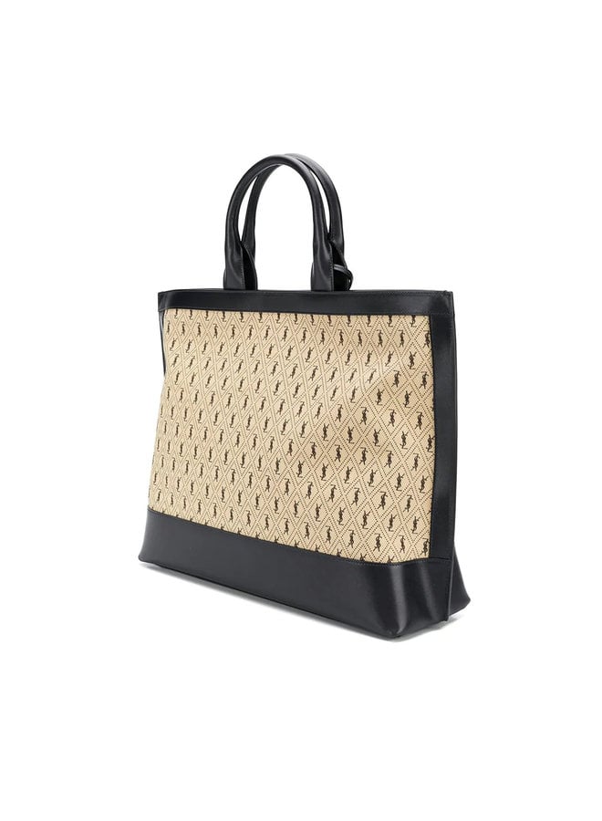 Monogram All-over Tote Bag in Leather in Beige/Black