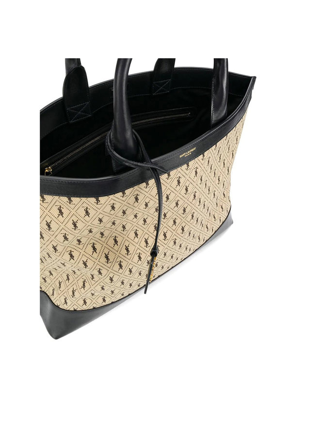 Monogram All-over Tote Bag in Leather in Beige/Black