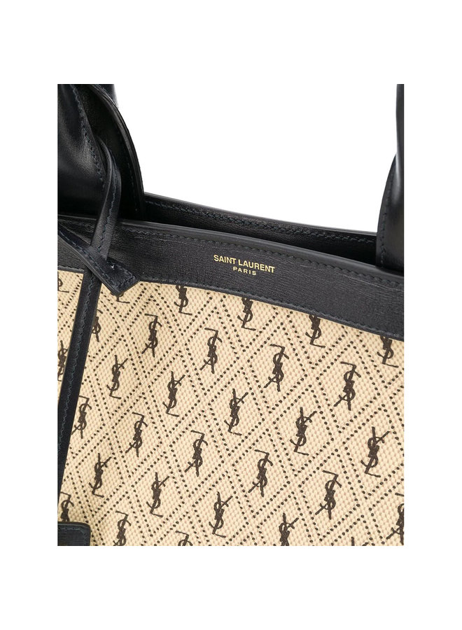 Monogram All-over Tote Bag in Leather in Beige/Black