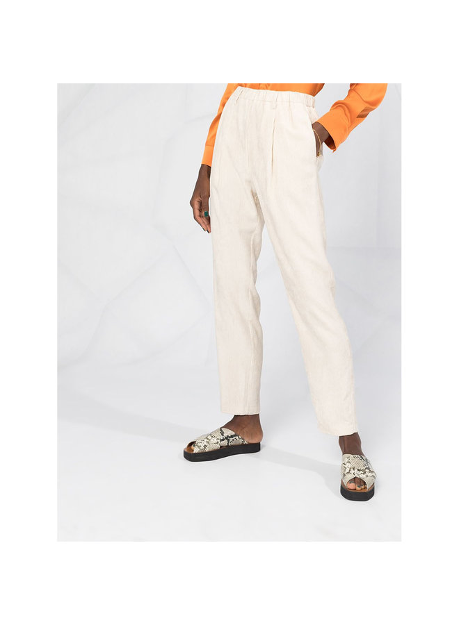 Straight Leg Pants with Elastic Waist in Corduroy in Butter