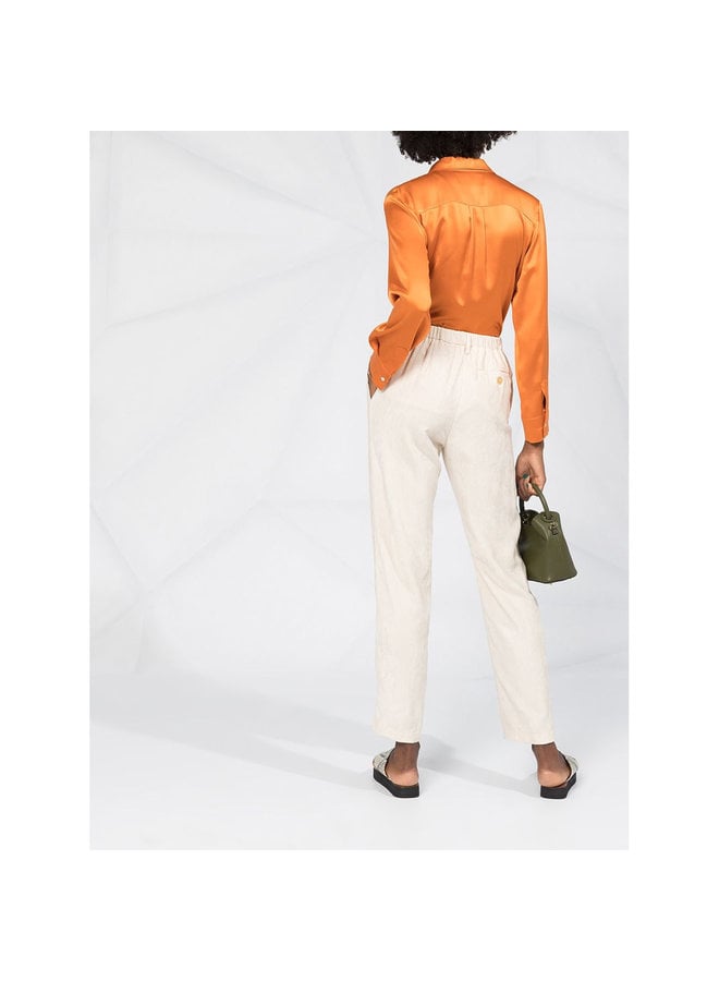 Straight Leg Pants with Elastic Waist in Corduroy in Butter