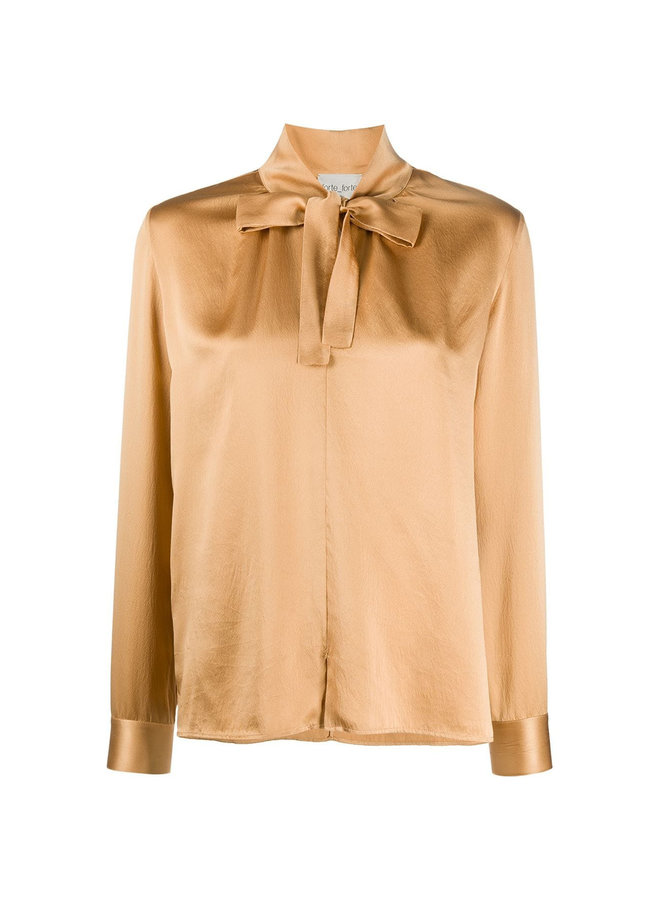 Long Sleeve Blouse Tie up Neckline in Silk