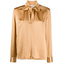 Long Sleeve Blouse Tie up Neckline in Silk in Camel