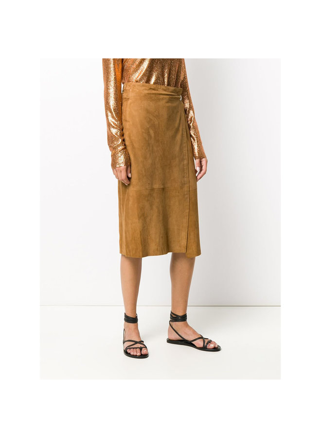 Midi Slim Pencil Skirt in Suede in Camel