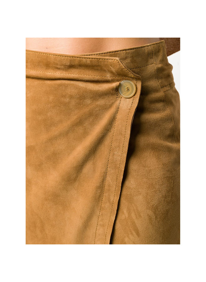 Midi Slim Pencil Skirt in Suede in Camel