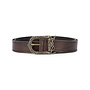 Engraved Buckle Logo Belt in Leather in Brown