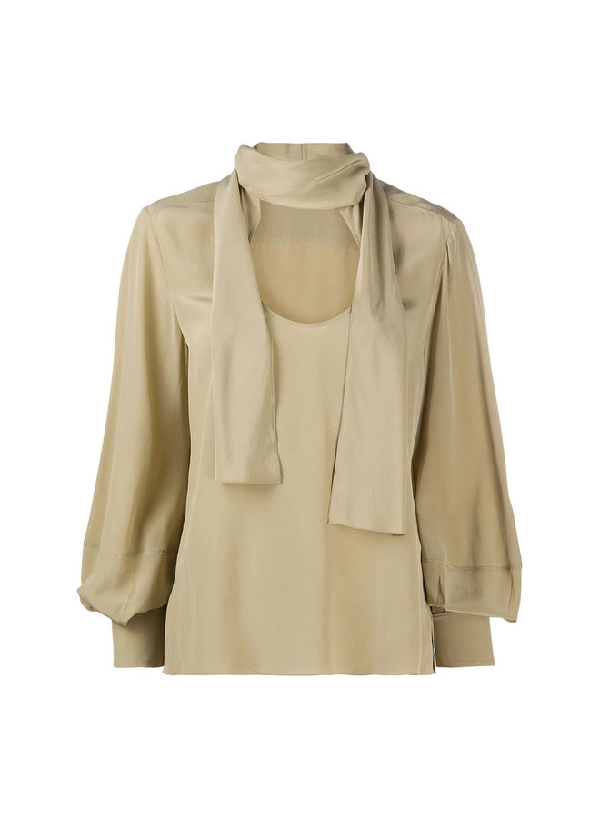 Long Sleeve Blouse Front Tie in Silk