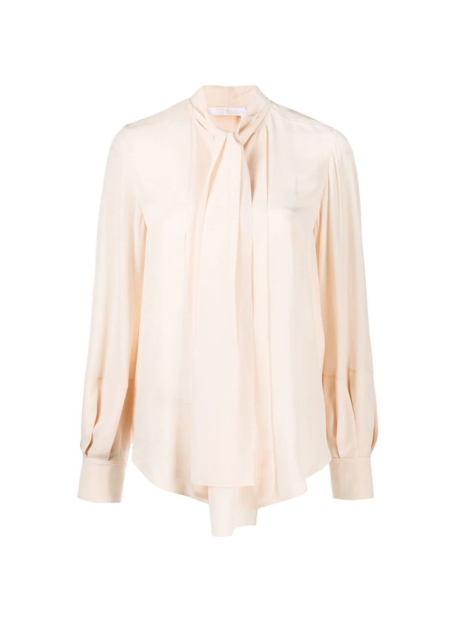 Long Sleeve Blouse Front Tie in Silk