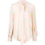 Long Sleeve Blouse Front Tie in Silk in Pink