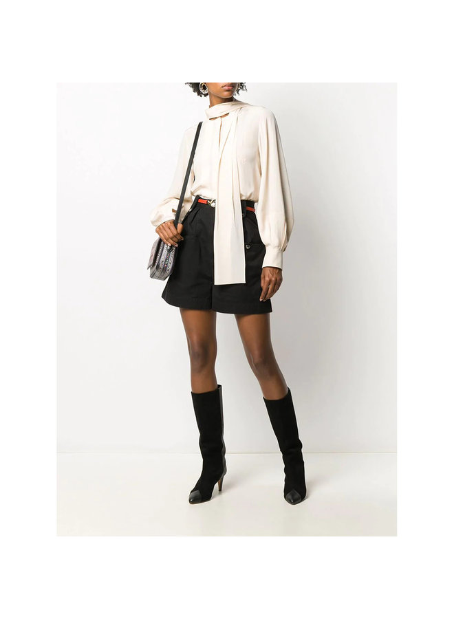 Long Sleeve Blouse Front Tie in Silk in Pink