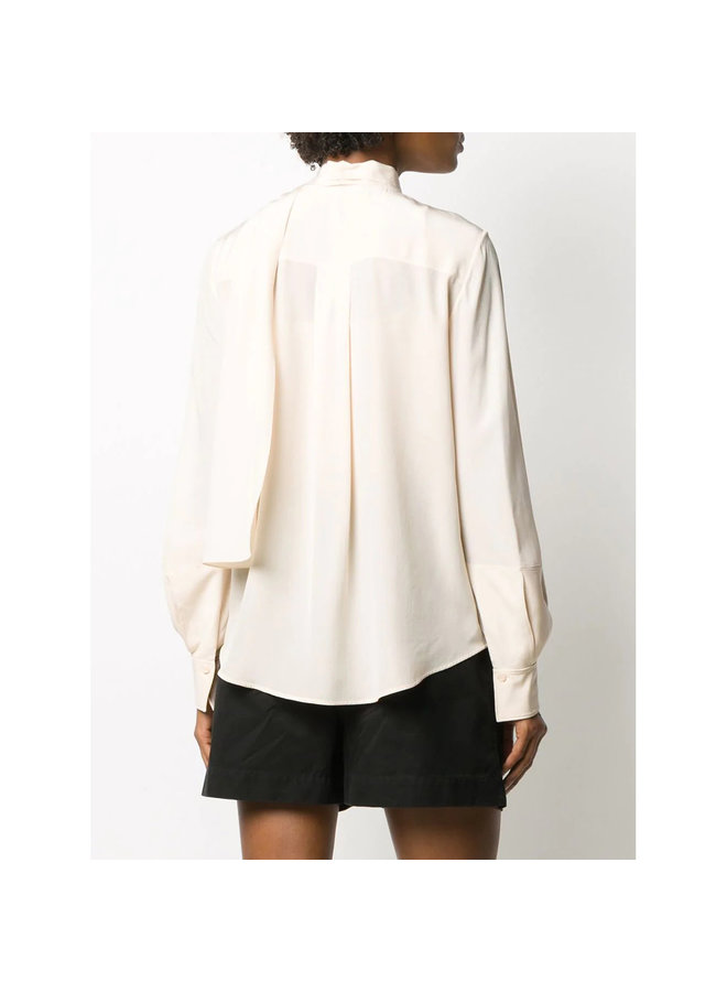 Long Sleeve Blouse Front Tie in Silk in Pink