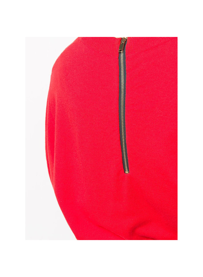 V-neck Draped Knitwear Jumper in Wool in Poppy Red