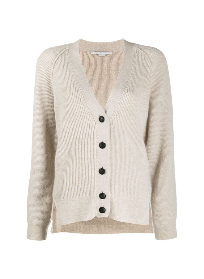 Ribbed Cardigan in Wool in Oat