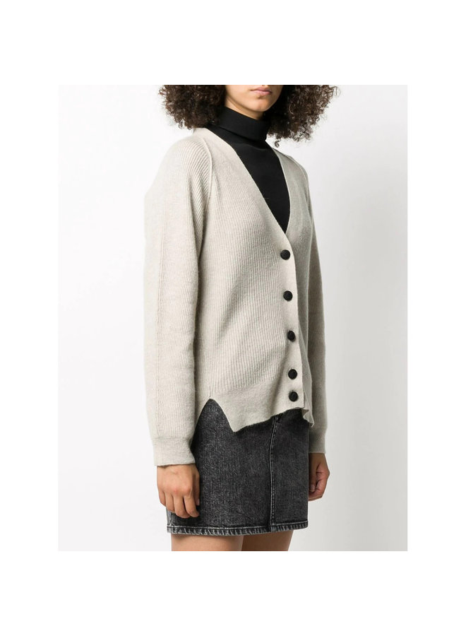 Ribbed Cardigan in Wool in Oat