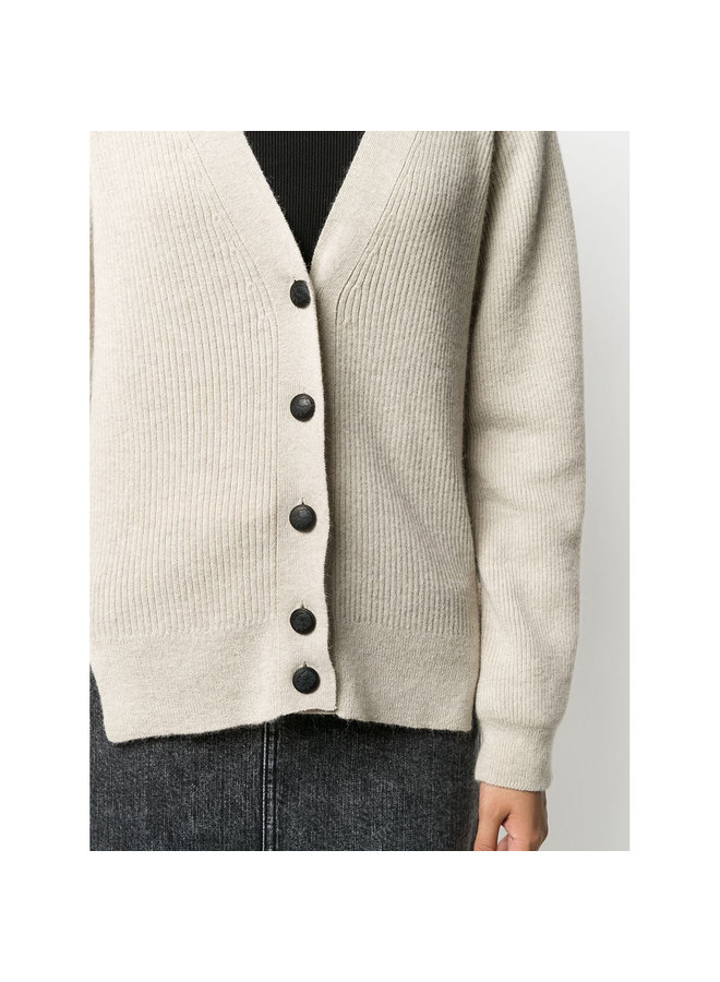 Ribbed Cardigan in Wool in Oat